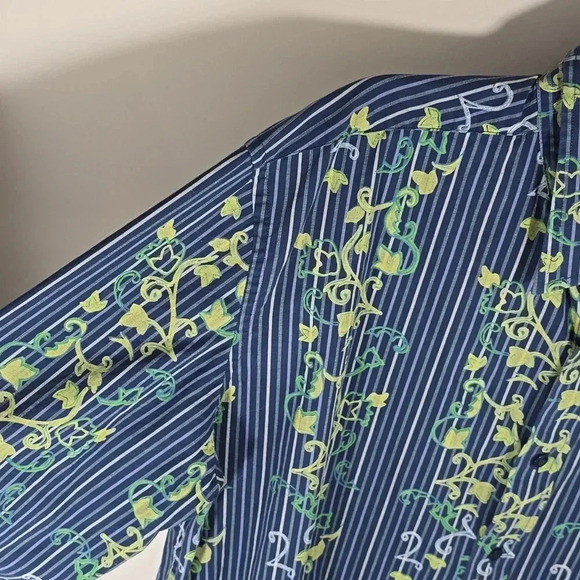 {John Henry} Men's Blue Striped Ivy Print Button-Down Shirt - Size XL - Picture 7 of 13
